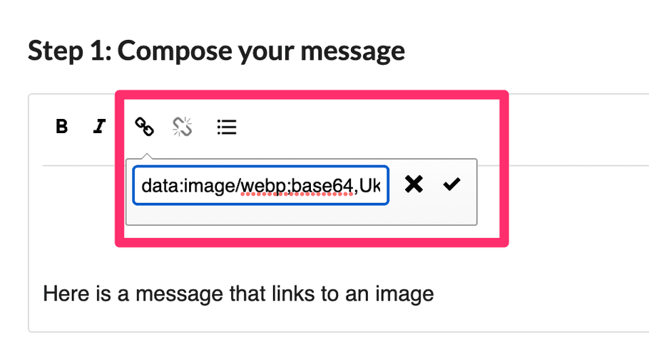 Data URI in Message Tester